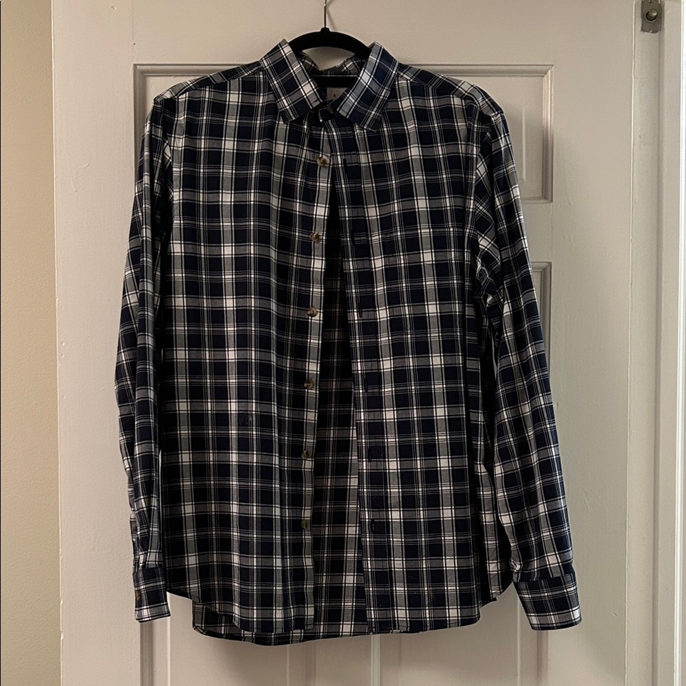 Old Navy Men's Navy and White Plaid Shirt